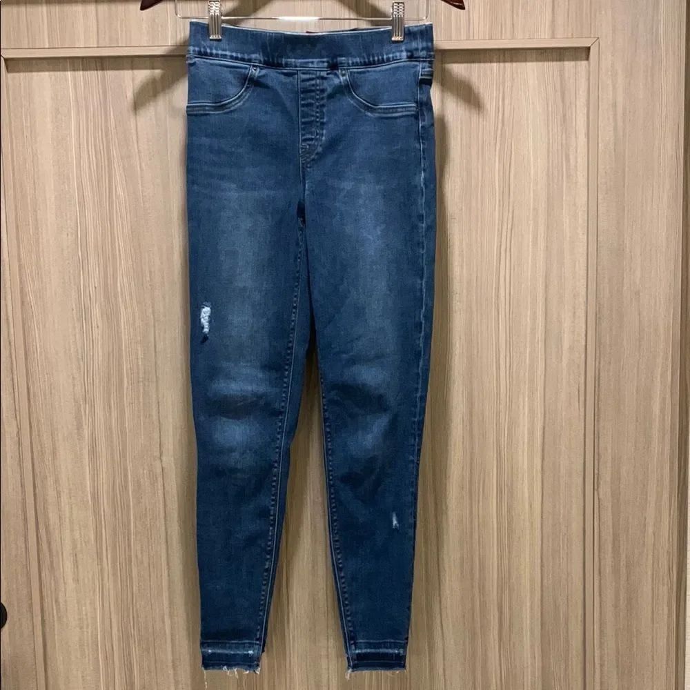 SPANX Blue Jeggings with Distressed Details
